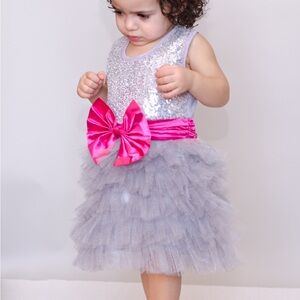 Charming Silver and Pink Kids Formal Dress (neck hole runs small!! Size up)